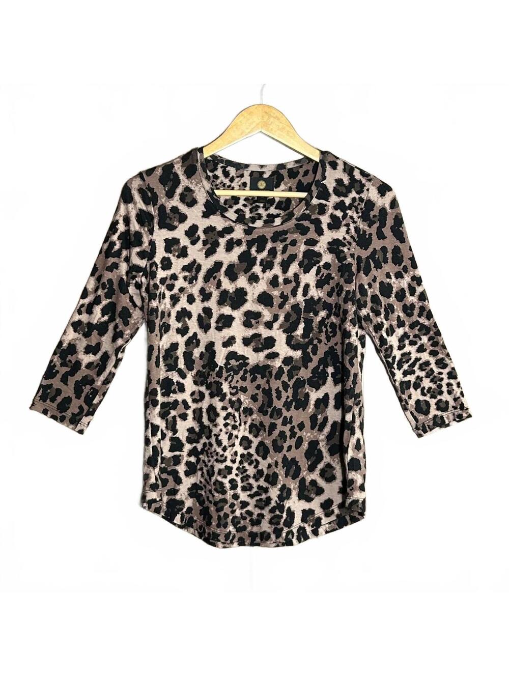 JM Collection Leopard Print Knit Top Size PS Brown & Black Animal Print Mobwife